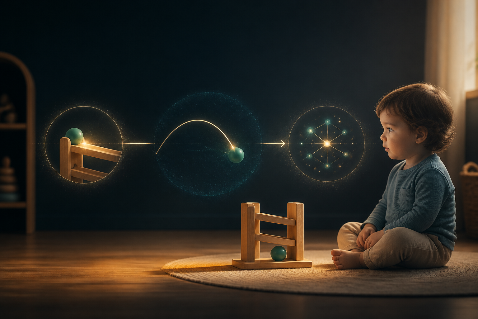 A toddler watches a toy cue become an expectation and an updated understanding.